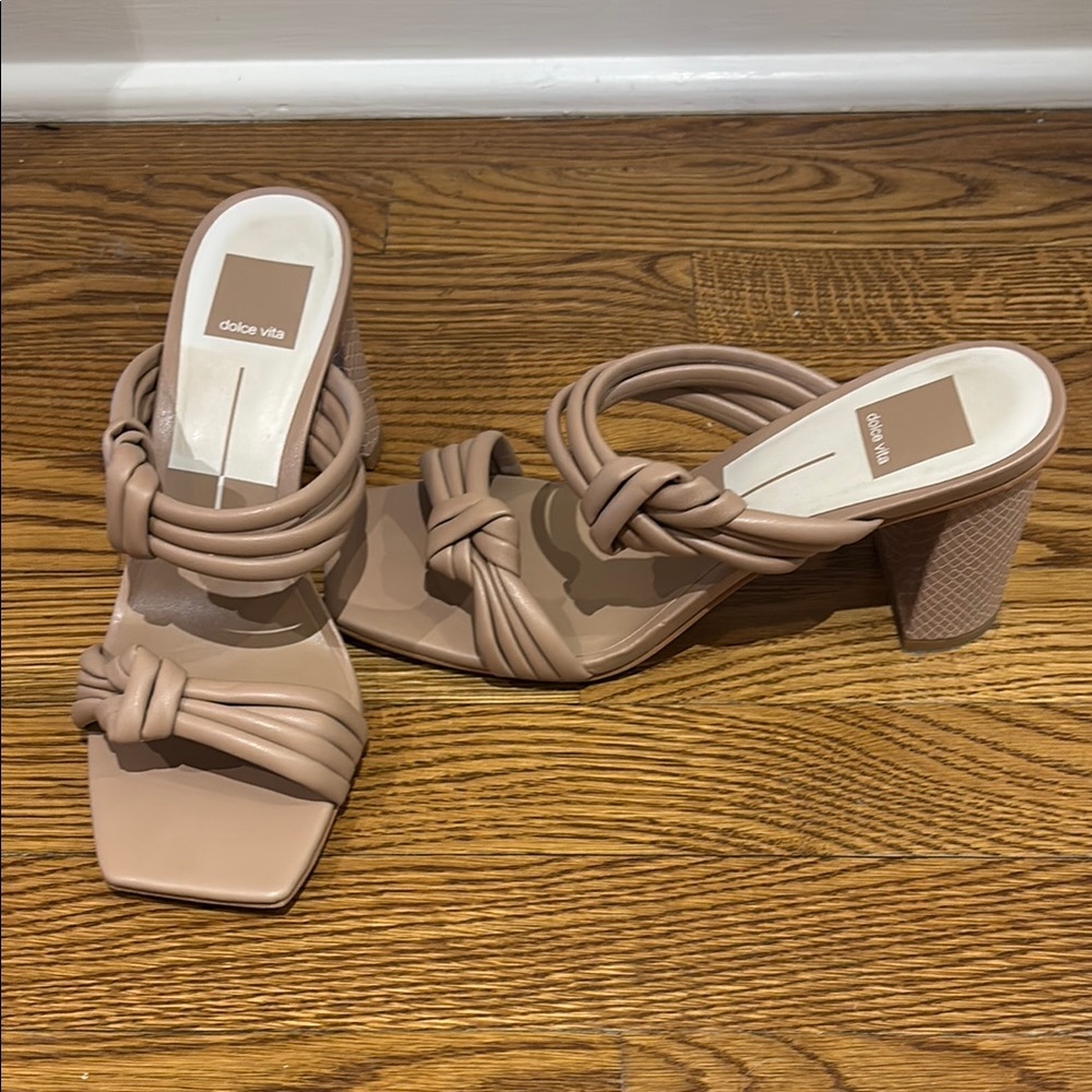 Dolce Vita Nude Knotted Strappy Block Heel Sandals